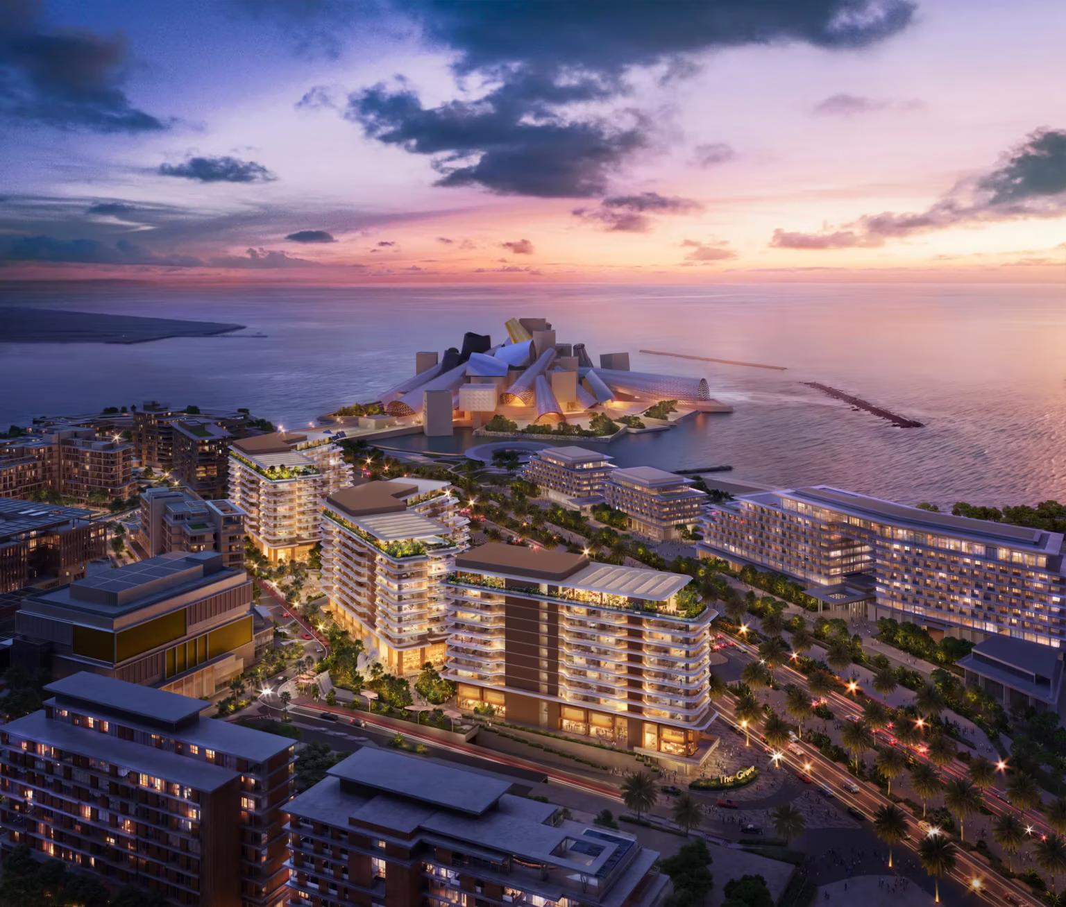 Baccarat Residences Saadiyat skyline at sunset